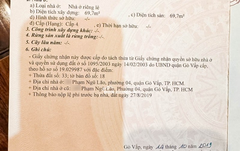 Lô đất MT Phạm Ngũ Lão, P4, GV 70 m2 - 10.5 tỷ có thể thương lượng